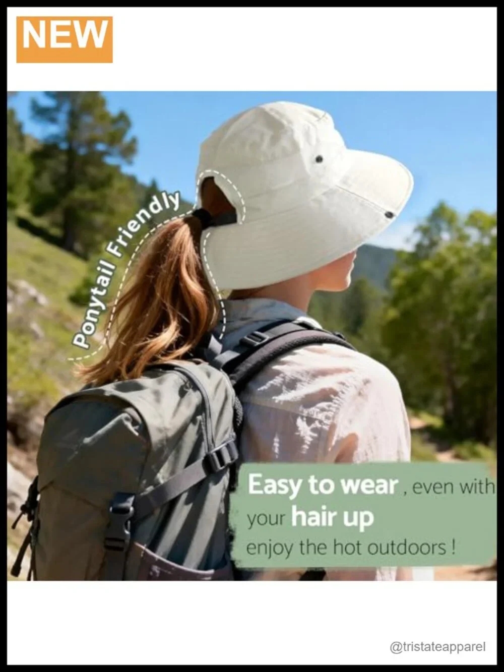 UPF 50+ Ponytail Sun Hat with Wide Visor - Lightweight Packable Outdoor Hat